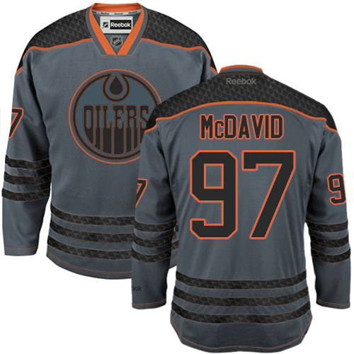 Mens Reebok Edmonton Oilers 97 Connor McDavid Authentic Charcoal Cross Check Fashion NHL Jersey